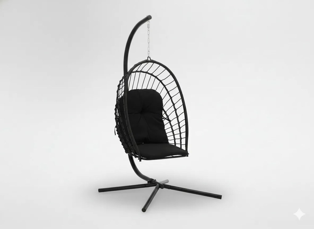 CH ERIS ČIERNA SKLADACIA ZÁVESNÁ STOLIČKA, VANKÚŠ – ČIERNY, RÁM – ČIERNY