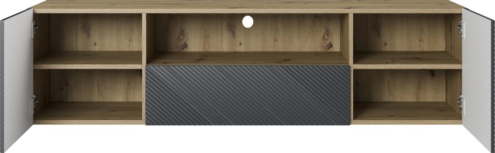 Závesný TV stolík Asha 167 cm s otvorenou policou - artisan / rivier stone mat