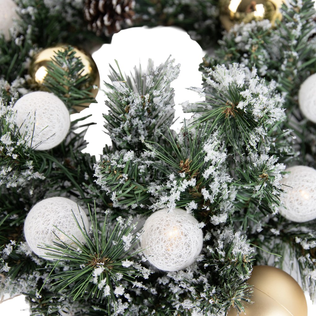 Vianočný veniec biely so zlatom 45 cm vrátane LED s časovačom - Jack