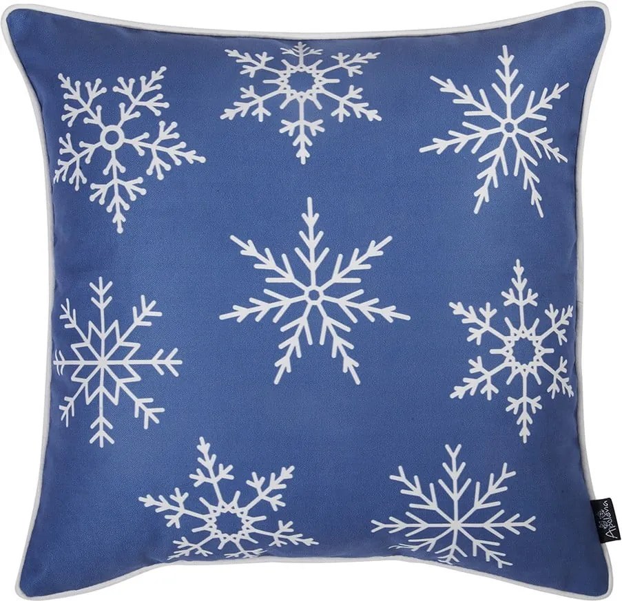 Modrá obliečka na vankúš s vianočným motívom Mike & Co. NEW YORK Honey Snowflakes, 45 × 45 cm
