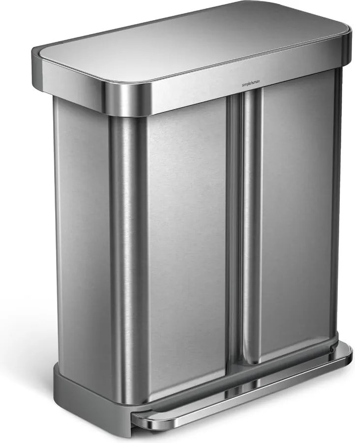 Pedálový odpadkový kôš na triedený odpad z nerezovej ocele 58 l Dual - simplehuman