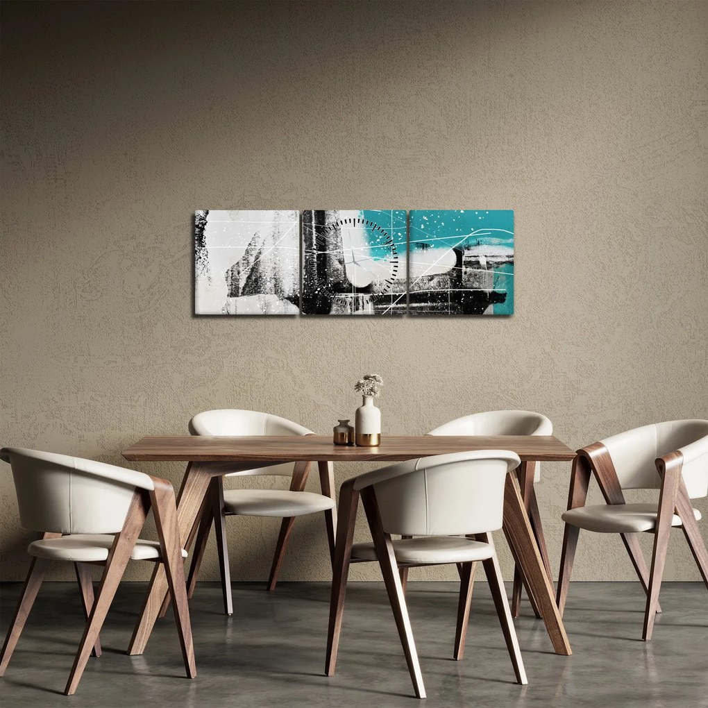 Obraz - Tyrkysová abstrakcia (s hodinami) (90x30 cm)