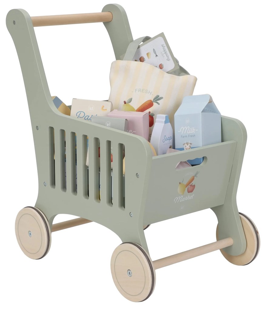 Nákupný vozík s doplnkami drevený