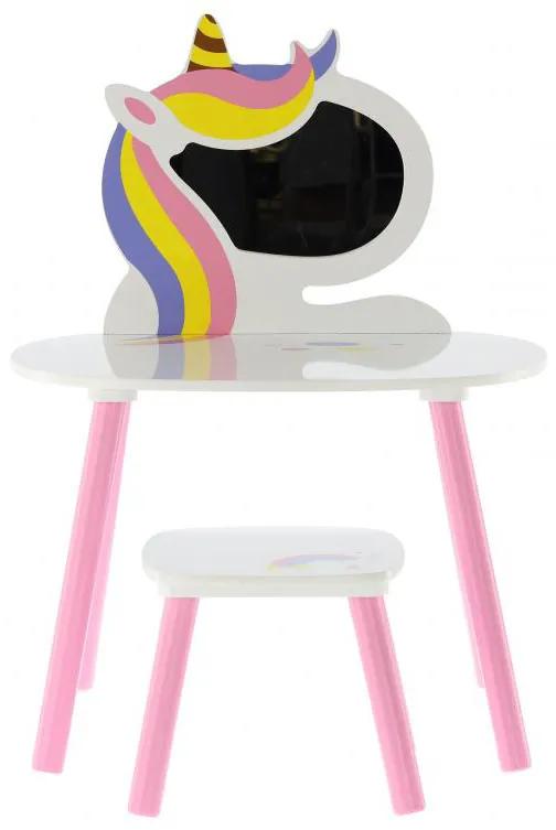 Detský toaletný stolík s taburetkou Lillyann (biela + ružová). Vlastná spoľahlivá doprava až k Vám domov. 1052689