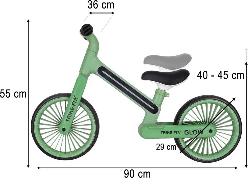 KIK Detský krosový bežecký bicykel Trike Fix Glow LED RGB zelený s EVA kolesami 12"