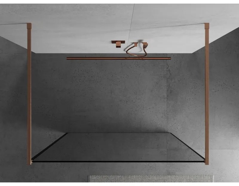 Mexen Kioto, sprchová zástena Walk-In 140 x 200 cm, 8mm sklo čierny vzor, medený matný profil, 800-140-002-65-70