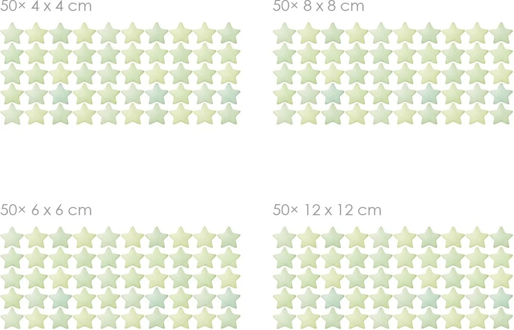 Zelené akvarelové hviezdičky 50 kusov textilní prelepiteľné nálepky na stenu 50 ks 4x4 cm
