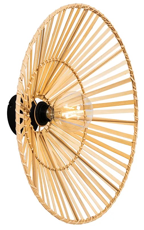 Orientálna nástenná lampa čierna s prírodným bambusom - Pua