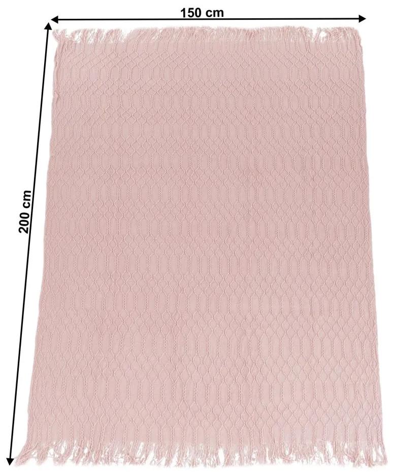 Tempo Kondela TEMPO-KONDELA SULIA TYP 2, pletená deka so strapcami, svetloružová, 150x200 cm