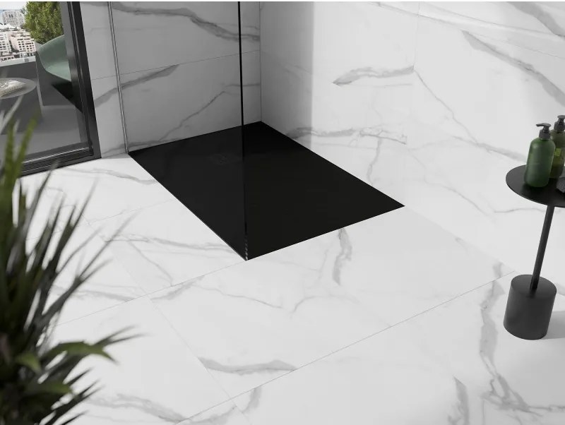 Mexen Stone+, obdĺžniková vanička z minerálneho kompozitu 100 x 80 cm, čierna, čierna krytka, 44708010-B