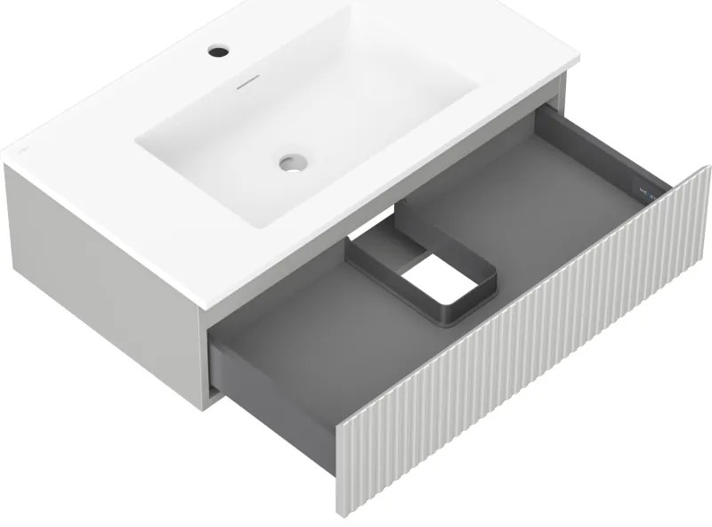 Mexen Rivel, kúpeľňová skrinka 80 cm s umývadlom Otis, 1 zásuvka, drážkovaná, sivá matná/biela, 91A20-08023-1-BF62-W18M01