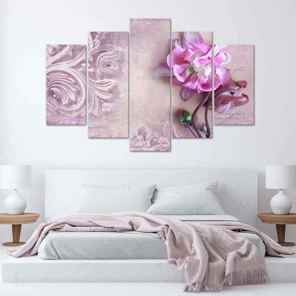 Obraz na plátně pětidílný Růžová květinová abstrakce - 150x100 cm
