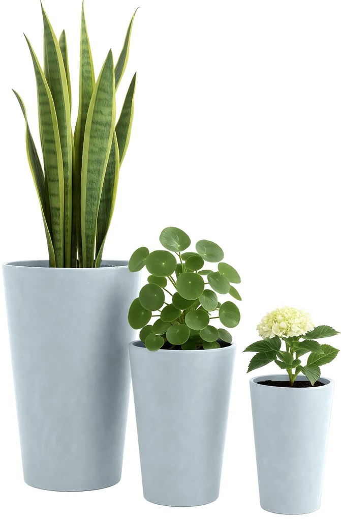 Sada 3 ks kvetináčov 3 round - sivá