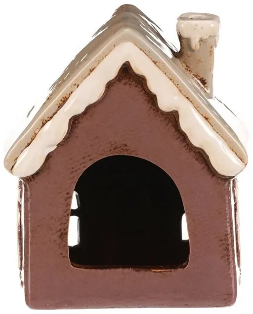 Vianočná dekorácia perníkový domček Srdce na čajovú sviečku, keramika, fialová