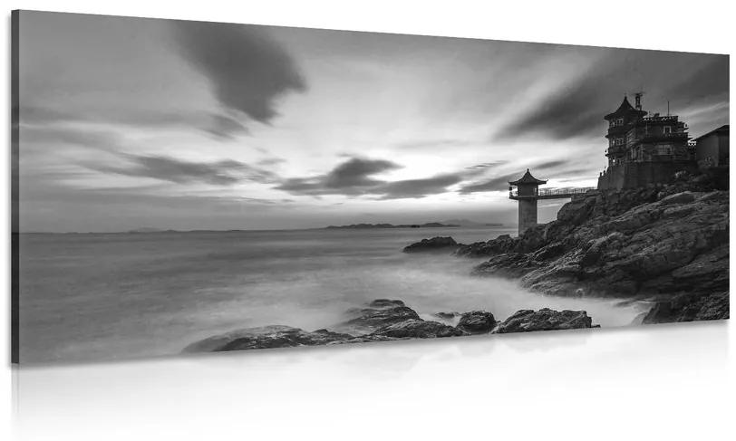 Obraz nádherná krajina pri mori v čiernobielom prevedení Varianta: 100x50
