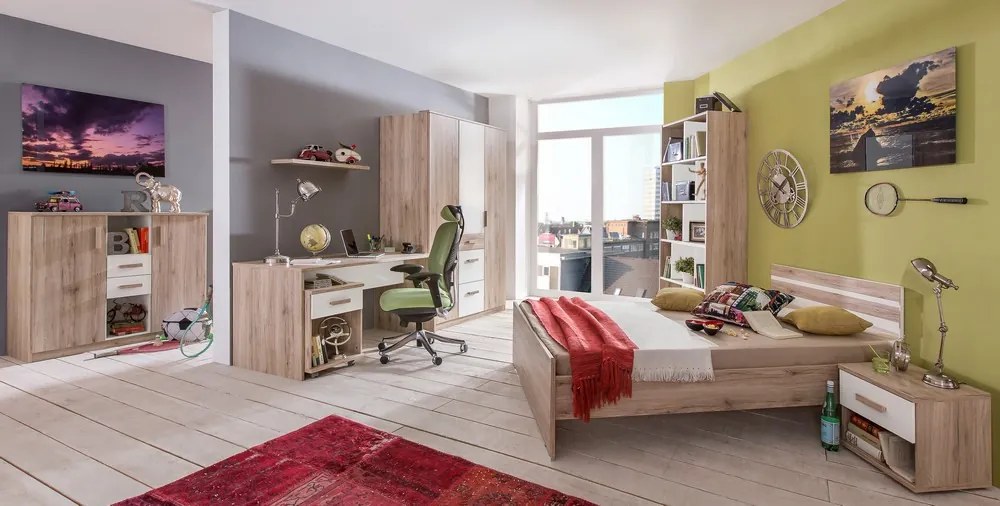 Úložný kontajner na kolieskach Cariba, dub san remo/biely