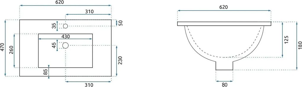 Rea Dafne 60 umývadlo, 62 x 47 cm, biela, REA-U0786