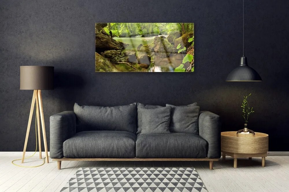 Obraz na skle Skala jazero príroda 100x50 cm
