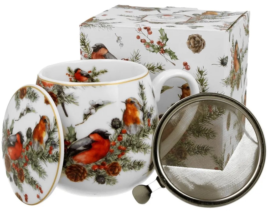 Vánoční porcelánový hrnek Christmas Bird s infuzérem 430 ml vícebarevný