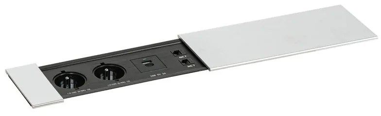 Stôl PRIMO INFINITY 2000 x 900 x 750, dub prírodný + 2x stolová zásuvka TYP IV, strieborná