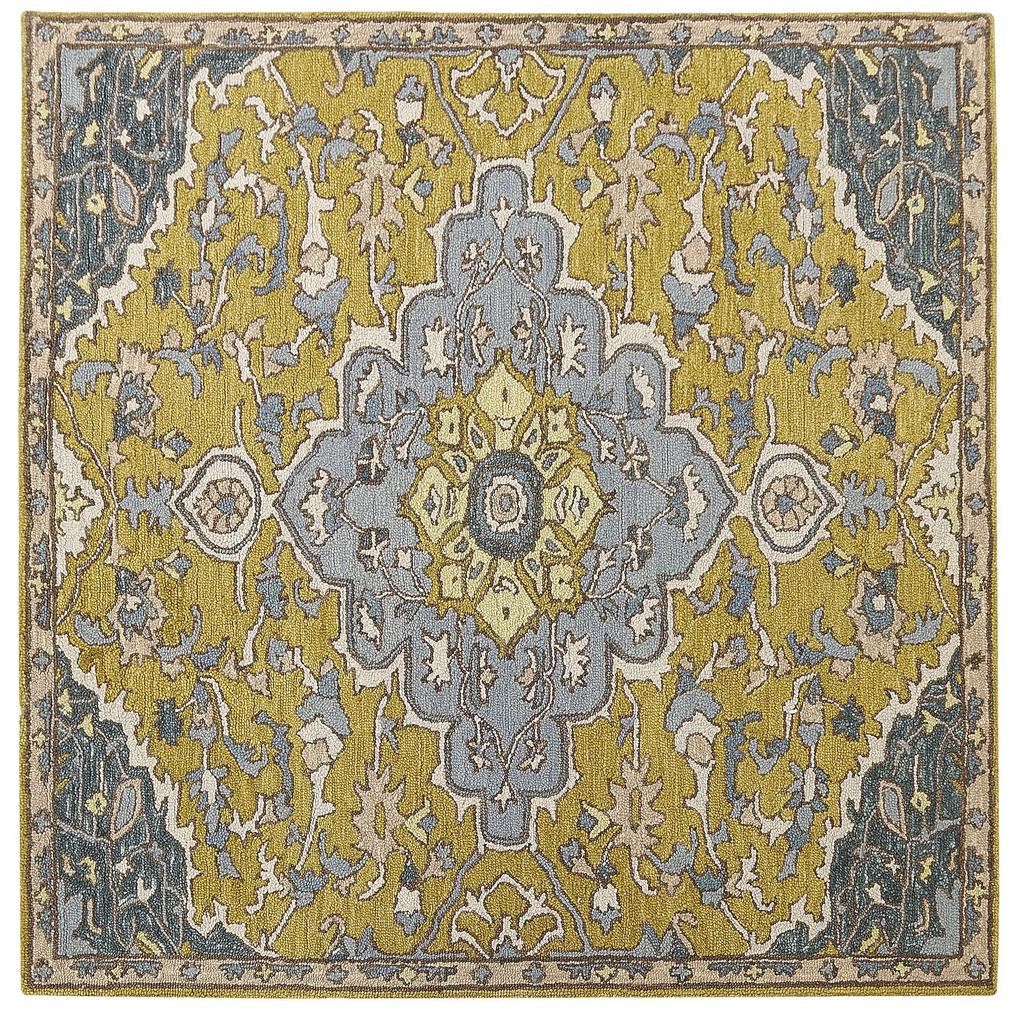 Vlnený koberec 200 x 200 cm žltá/modrá MUCUR Beliani