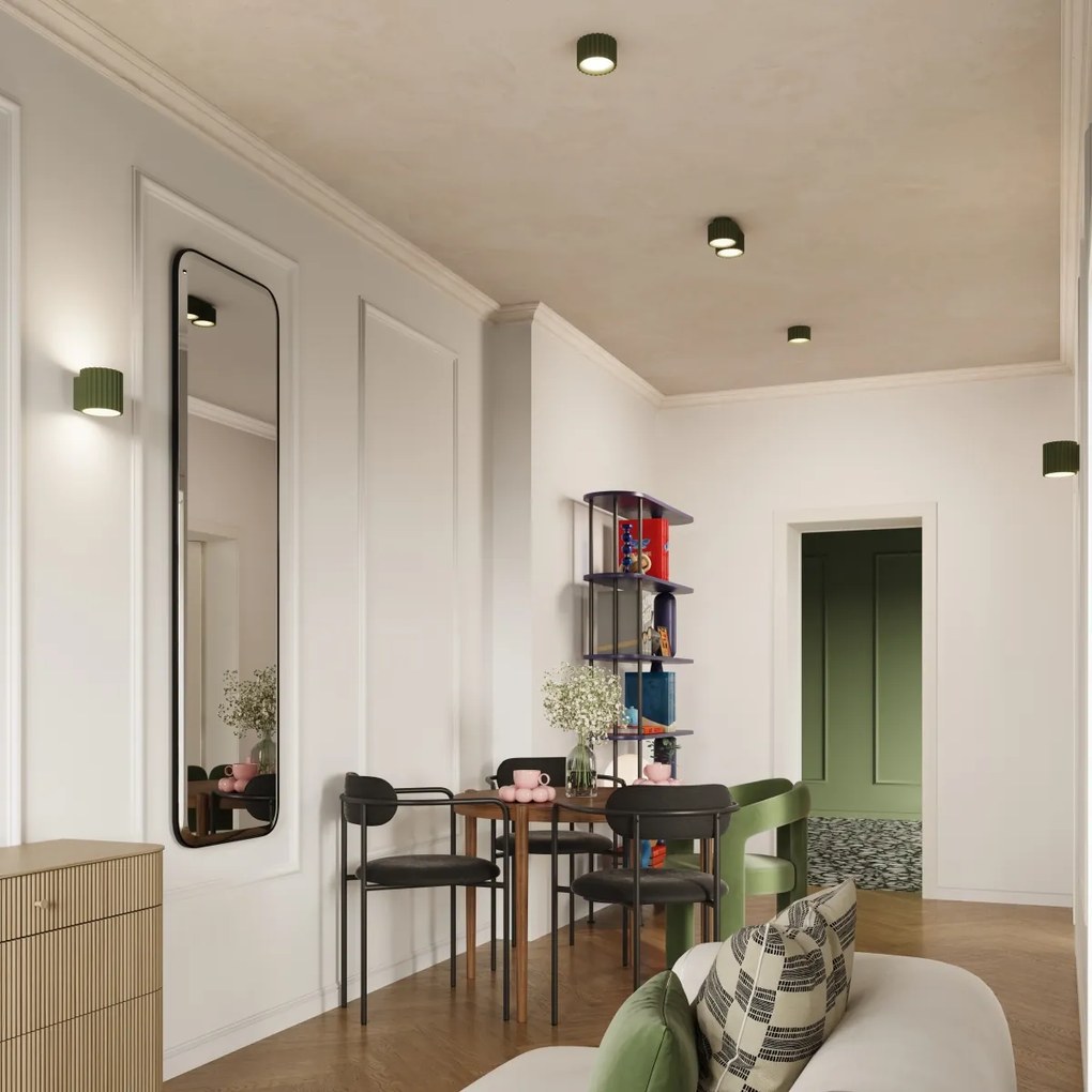 Stropné svietidlo Aura, 1x olivovo zelené hliníkové tienidlo, (6 cm)