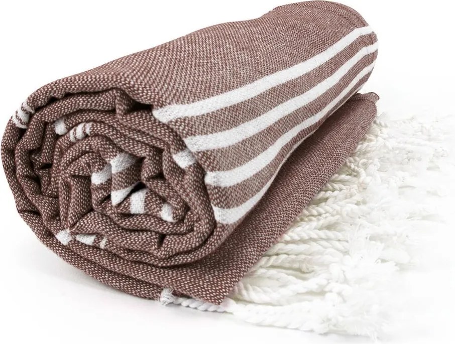 The One Towelling Plážová osuška Hamam Sultan - Hnedá / biela | 100 x 180 cm