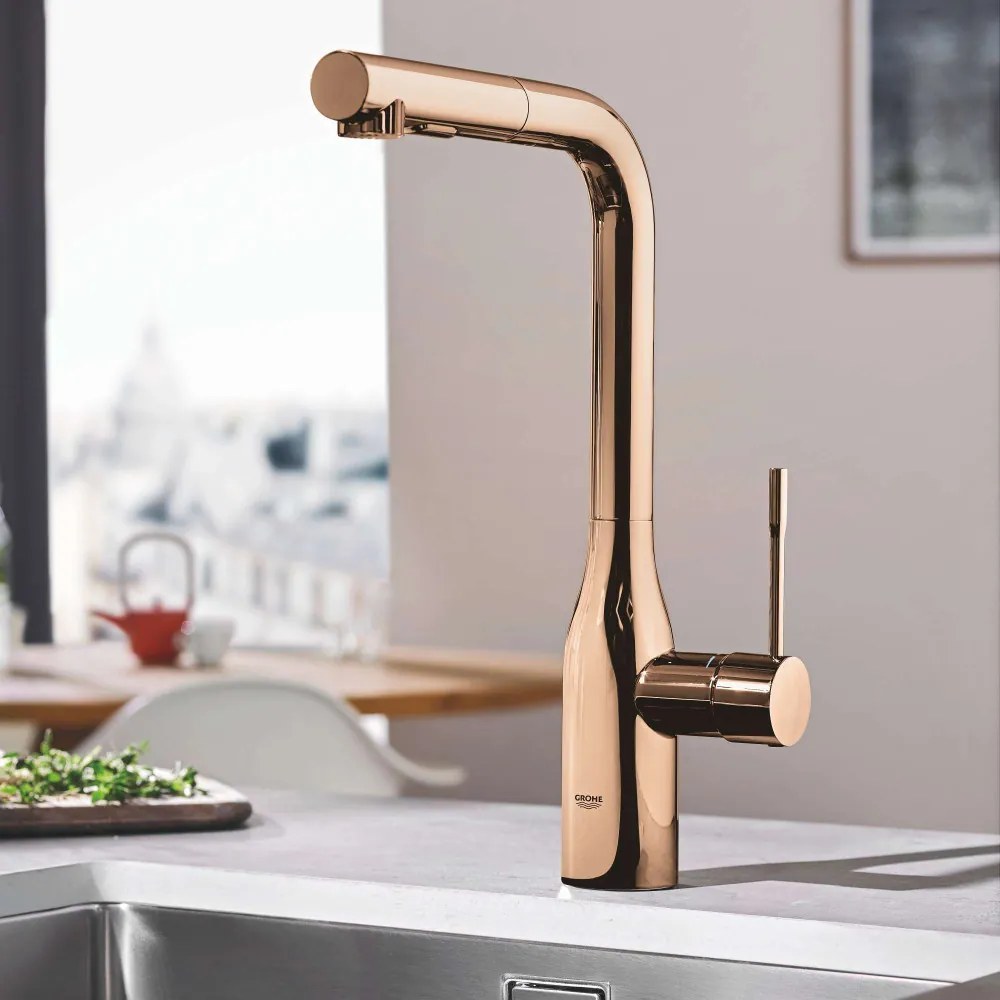 GROHE Essence páková drezová batéria s vyťažiteľnou sprškou s prepínaním, 2jet, výška výtoku 315 mm, Warm Sunset, 30270DA0