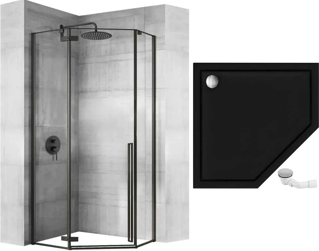 Rea Diamond, sprchovací kút 90x90x200 cm + čierna sprchová vanička, KPL-15622
