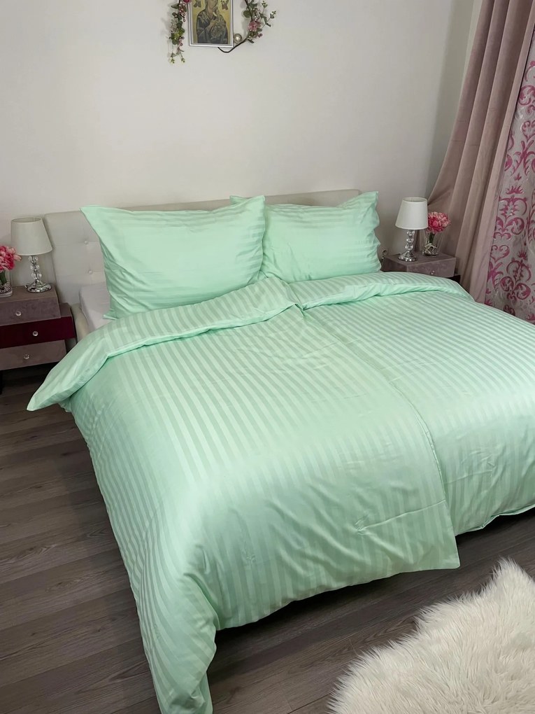 Obliečky damaškové zelené TiaHome - 1x Vankúš 90x70cm, 1x Paplón 140x200cm