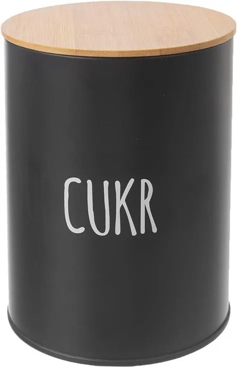 Orion Dóza na potraviny, plechová, čierna, s bambusovým vekom, 1,3l, CUKOR