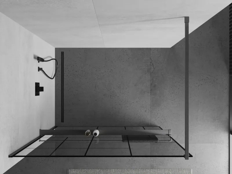 Mexen Kioto+, sprchová zástena Walk-In s poličkou a vešiakom 100 x 200 cm, 8mm číre sklo čierny vzor, grafitový profil, 800-100-121-66-78
