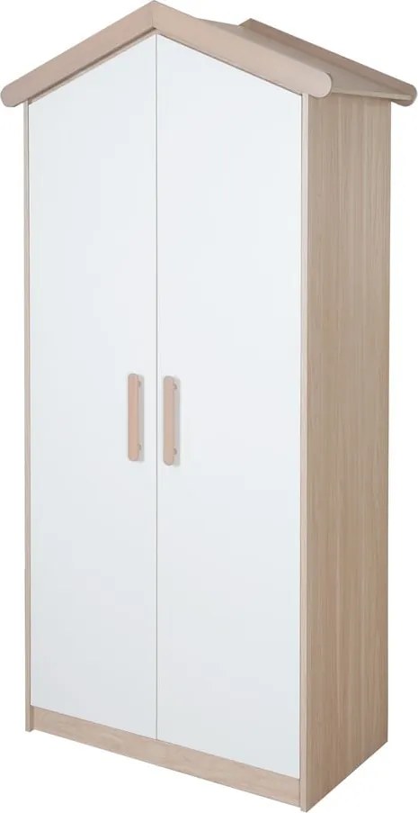 Detská šatníková skriňa v bielej a prírodnej farbe v dekore duba 96x190x50 cm Cabane – Roba