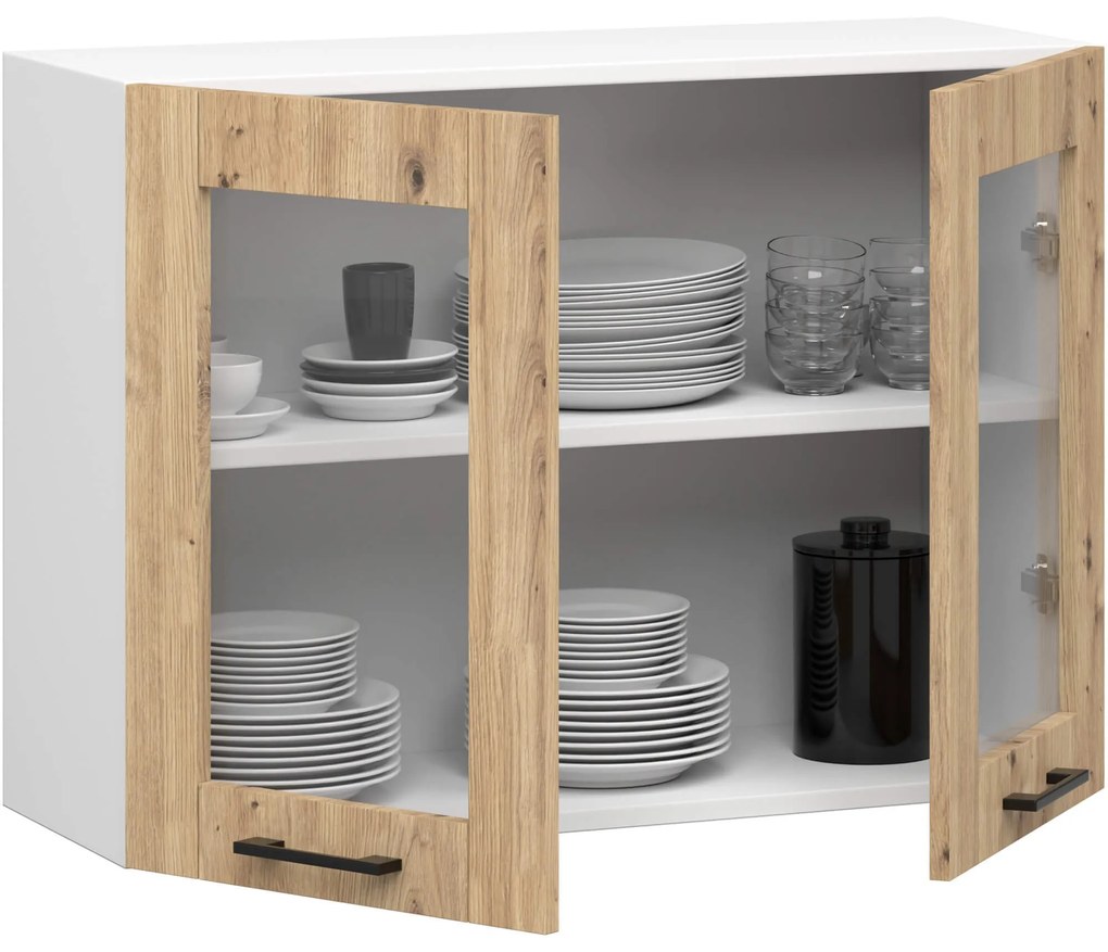 Závesná kuchynská skrinka OLIVIE W 80x58 cm matná biela/dub remeselný