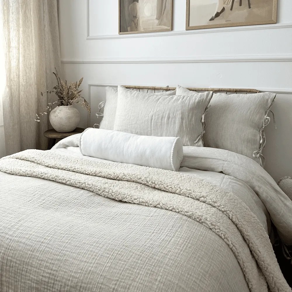 Obojstranný prehoz z mušelínu a ľanu béžová 140x200 cm