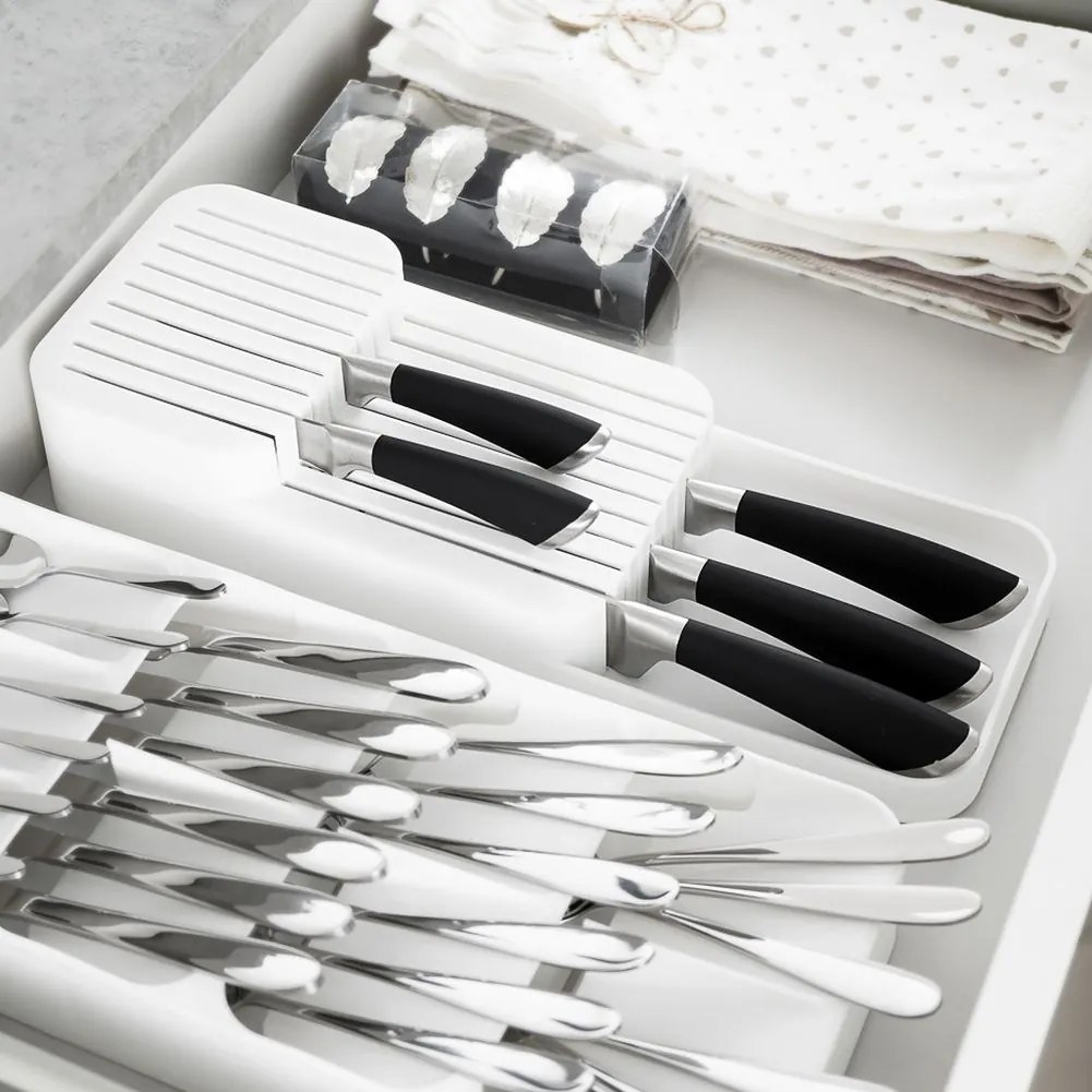 VILDE Organizér na nože, až na 18 nožov, plastový biely - 39 x 14,5 x 7,5 cm