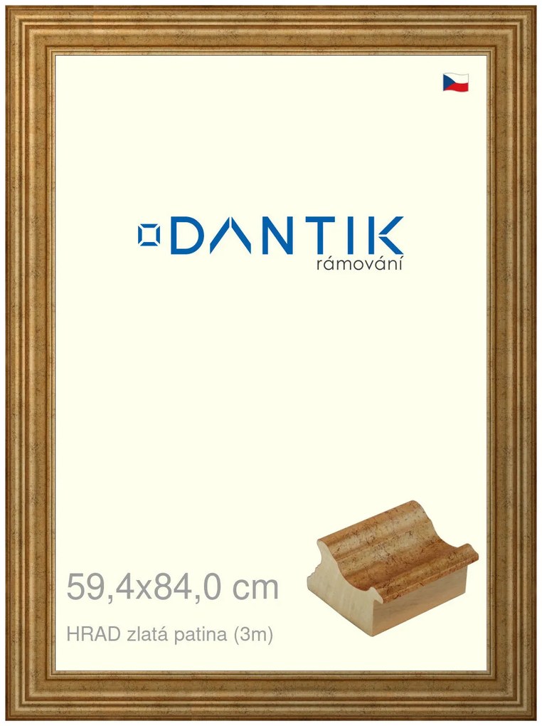 DANTIK rám na obraz 59,4x84 | HRAD zlatá patina (Plexi Čiré)