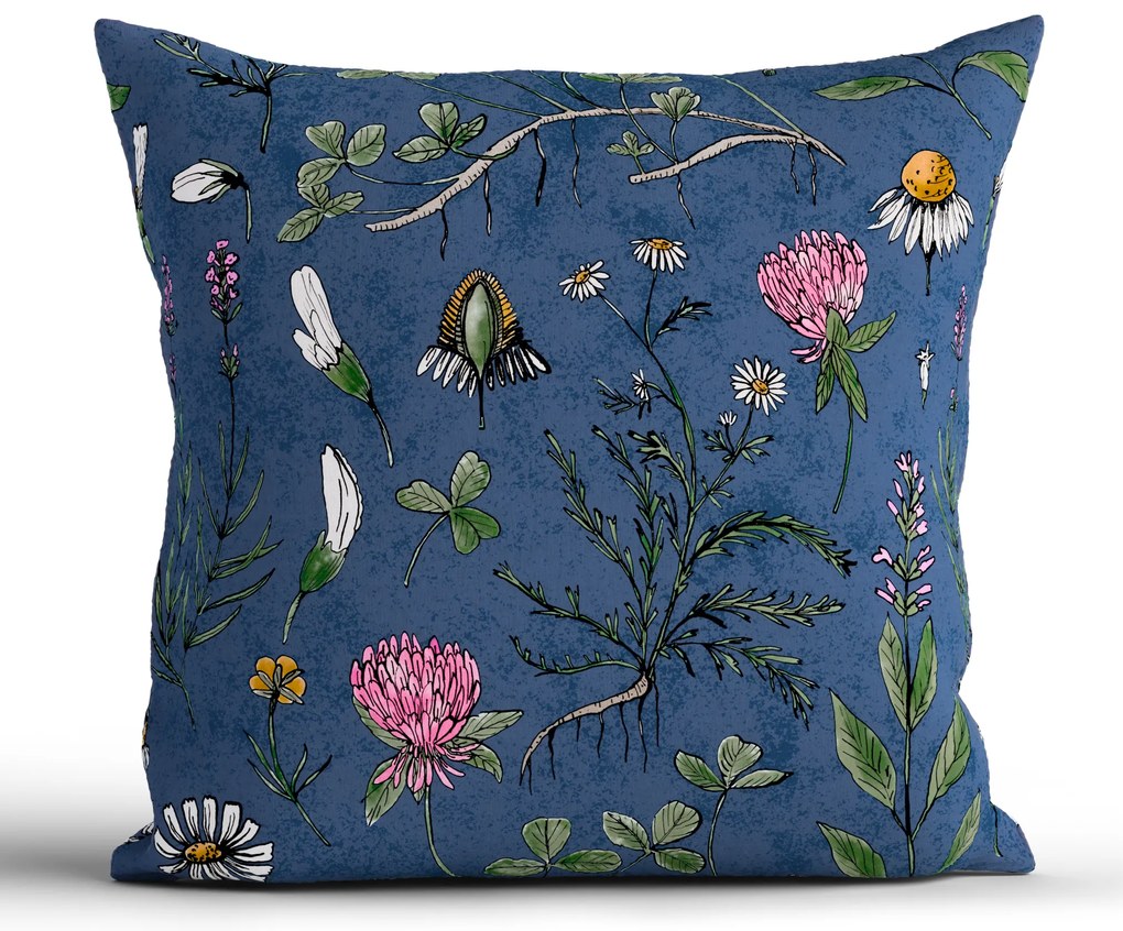 Bavlnená obliečka na vankúš Renforcé 40 × 40 cm - Herbár tmavo modrý