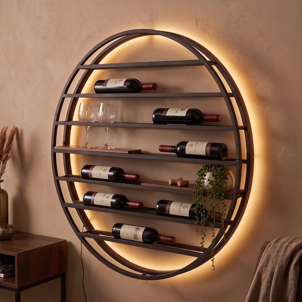 Moderná nástenná lampa čierna s okrúhlym drevom vrátane LED - Wine Rack