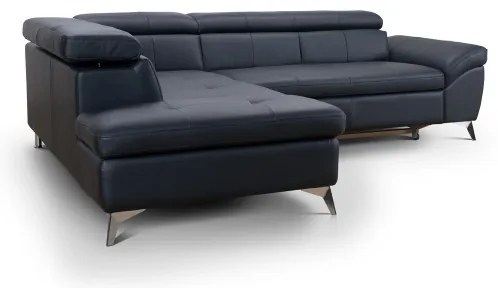 Rozkladacia kožená rohová sedacia súprava SALERNO II ľavá čierna