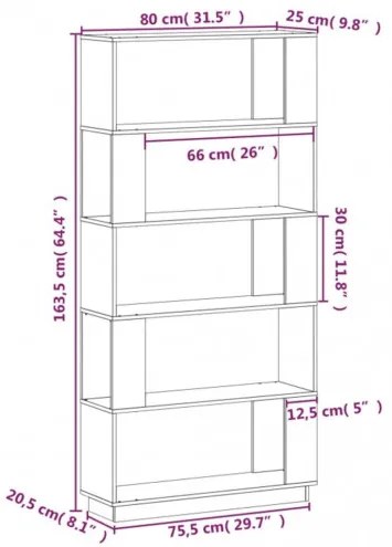 vidaXL Knižnica/deliaca stena 80x25x163,5 cm masívna borovica-