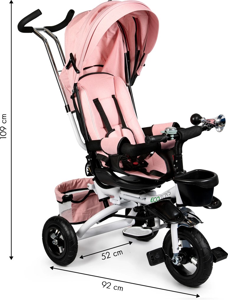 Otočná trojkolka 360° Pink Delux so strieškou ECOTOYS