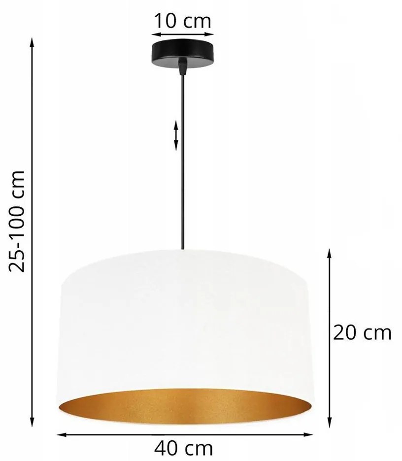 Závesné svietidlo Mediolan, 1x biele/zlaté textilné tienidlo, (výber z 2 farieb konštrukcie), (fi 40cm)