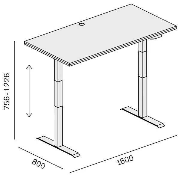 PLAN Výškovo nastaviteľný stôl SINGLE LAYERS, 160x80 cm, 2 motory, biela