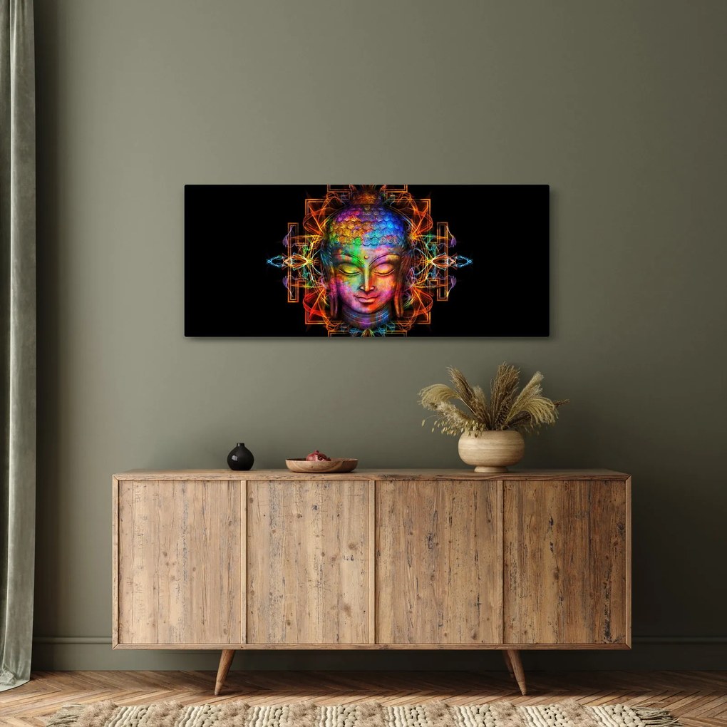 Obraz - Busta Budhu v neónových farbách (120x50 cm)