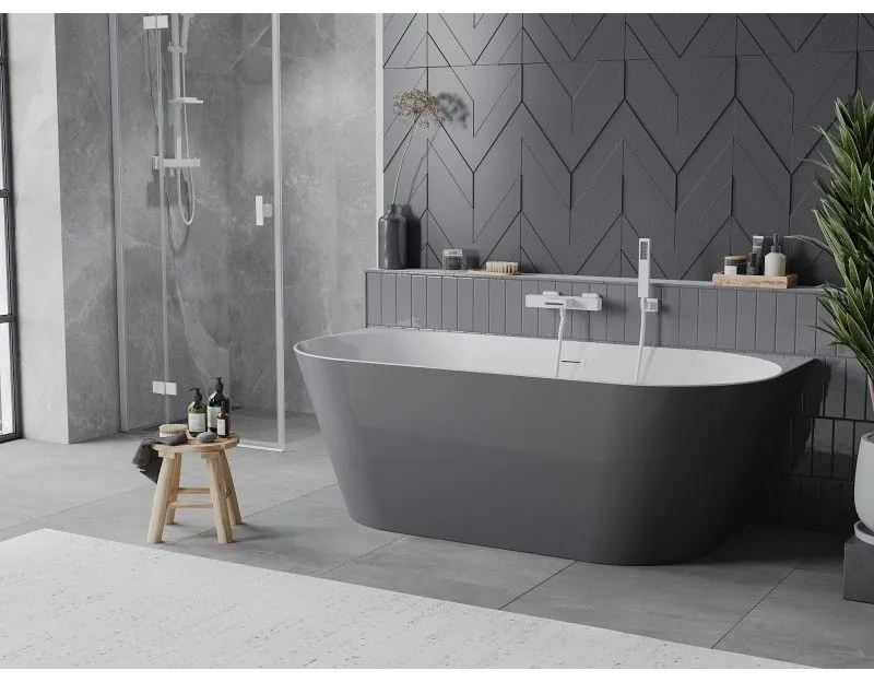 Mexen Oval Slim, voľne stojaca vaňa ku stene, 170 x 80 cm, biela-šedá, biely prepad, 52661708062-20