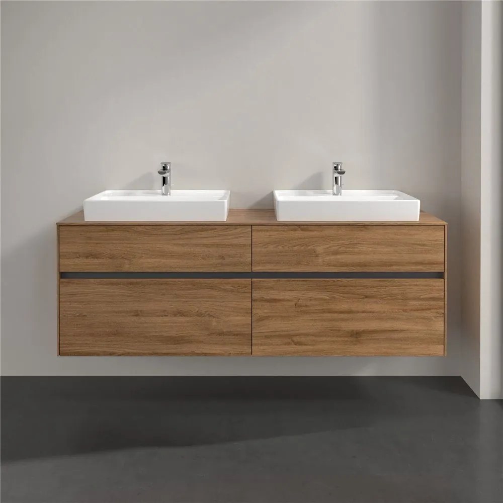 VILLEROY &amp; BOCH Collaro závesná skrinka pod dve umývadlá na dosku, 4 zásuvky, 1600 x 500 x 548 mm, Oak Kansas, C02400RH