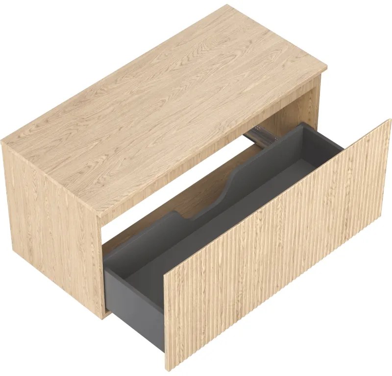 Mexen Rivel, kúpeľňová skrinka 100 cm s hornou časťou, 1 zásuvka, drážkovaná, dub, 91A20-10047-1-BFC81