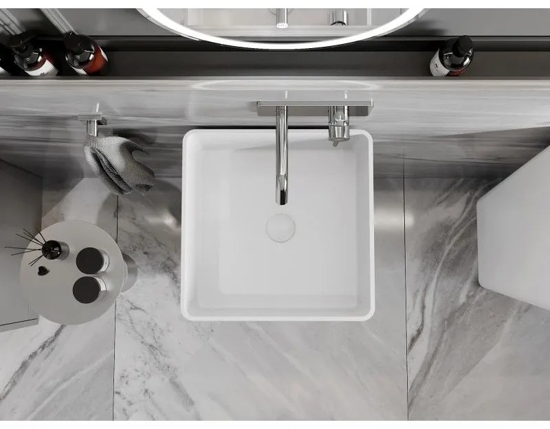 Mexen Adora, voľnestojace umývadlo z konglomerátu 45x45x82 cm, biela matná, 26564500