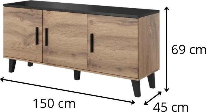 TV stolík Lotta I 150 cm dub wotan/čierny